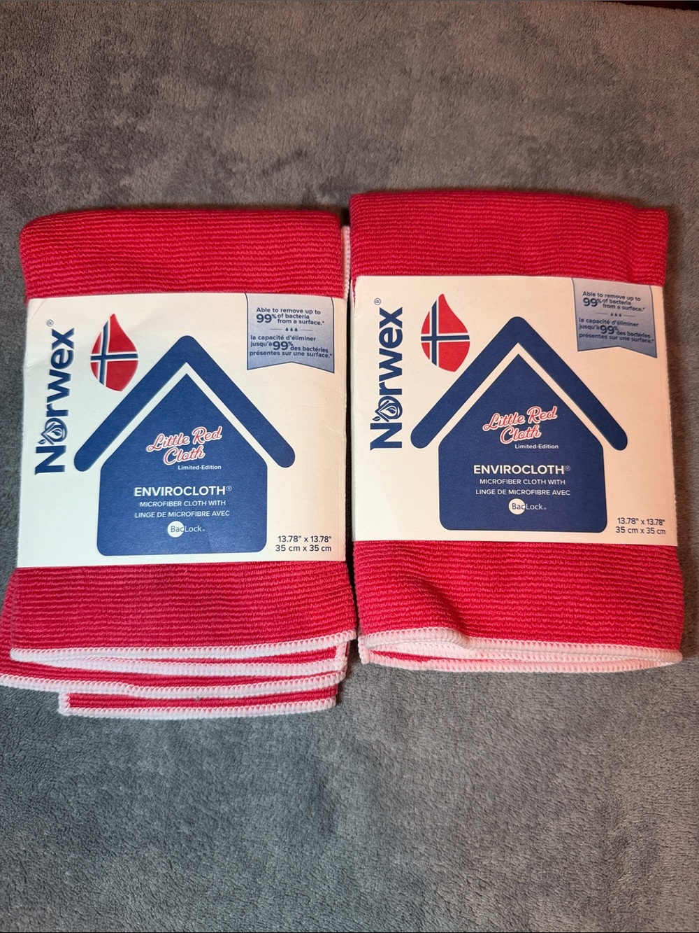 New Norwex Red EnviroCloth Duo - Bright Red Microfiber Cleaning Cloths.
